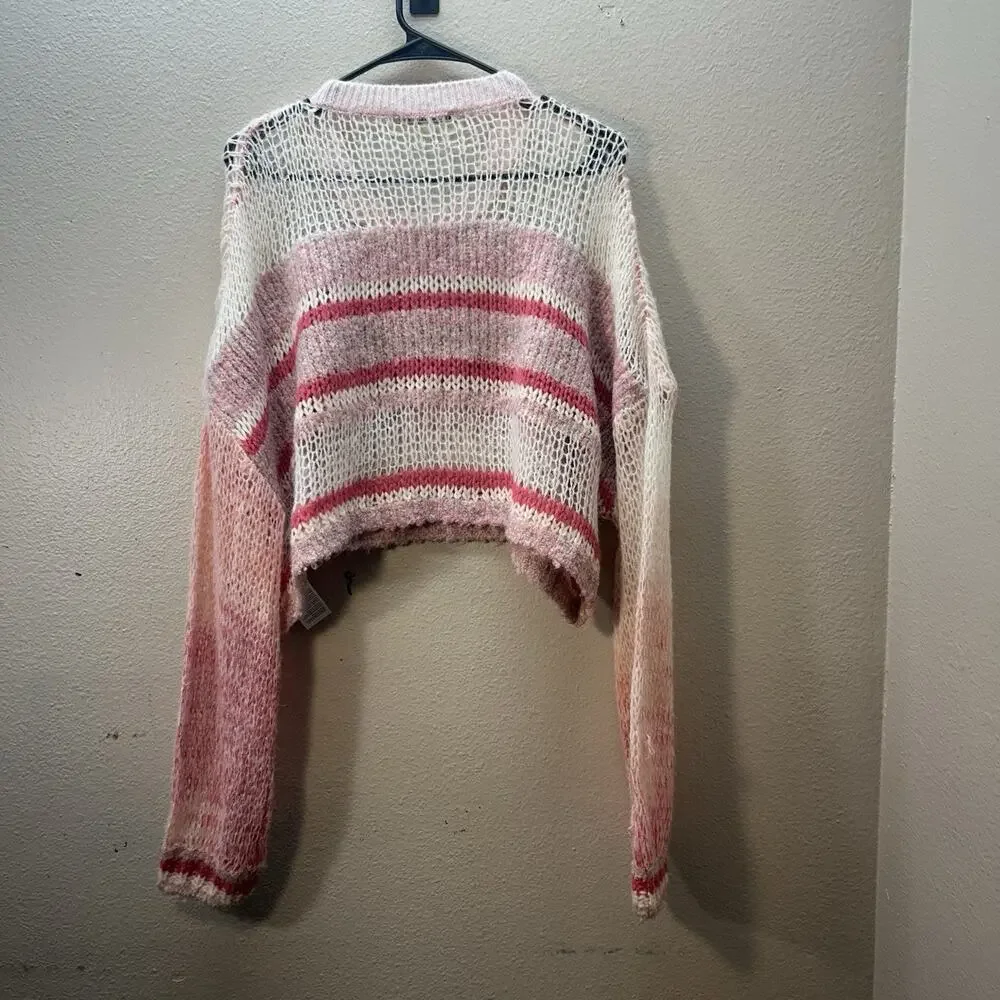 Kimchi Blue Open Knit Sweater Size M Pink Cream Wool‎ Blend Cottagecore Slouchy
